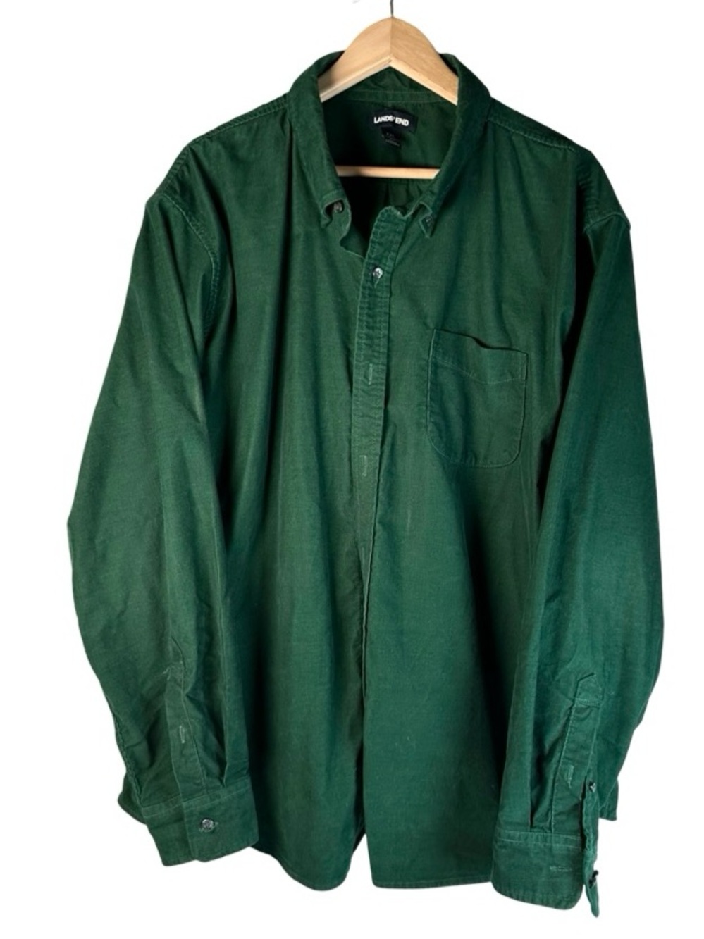 Lands’ End Traditional Fit Forest Green Corduroy Twill Button Down Shirt Men XXL